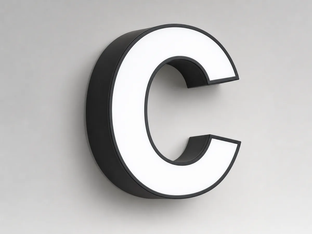 FrontLit channel letter with a glowing translucent white face and painted aluminum return.