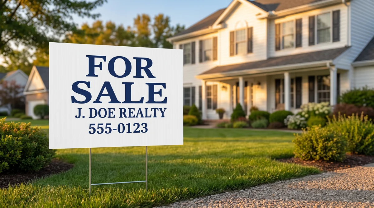 For-sale real-estate yard sign, 18 by 12 inches, on a galvanized H-stake in front of a house.