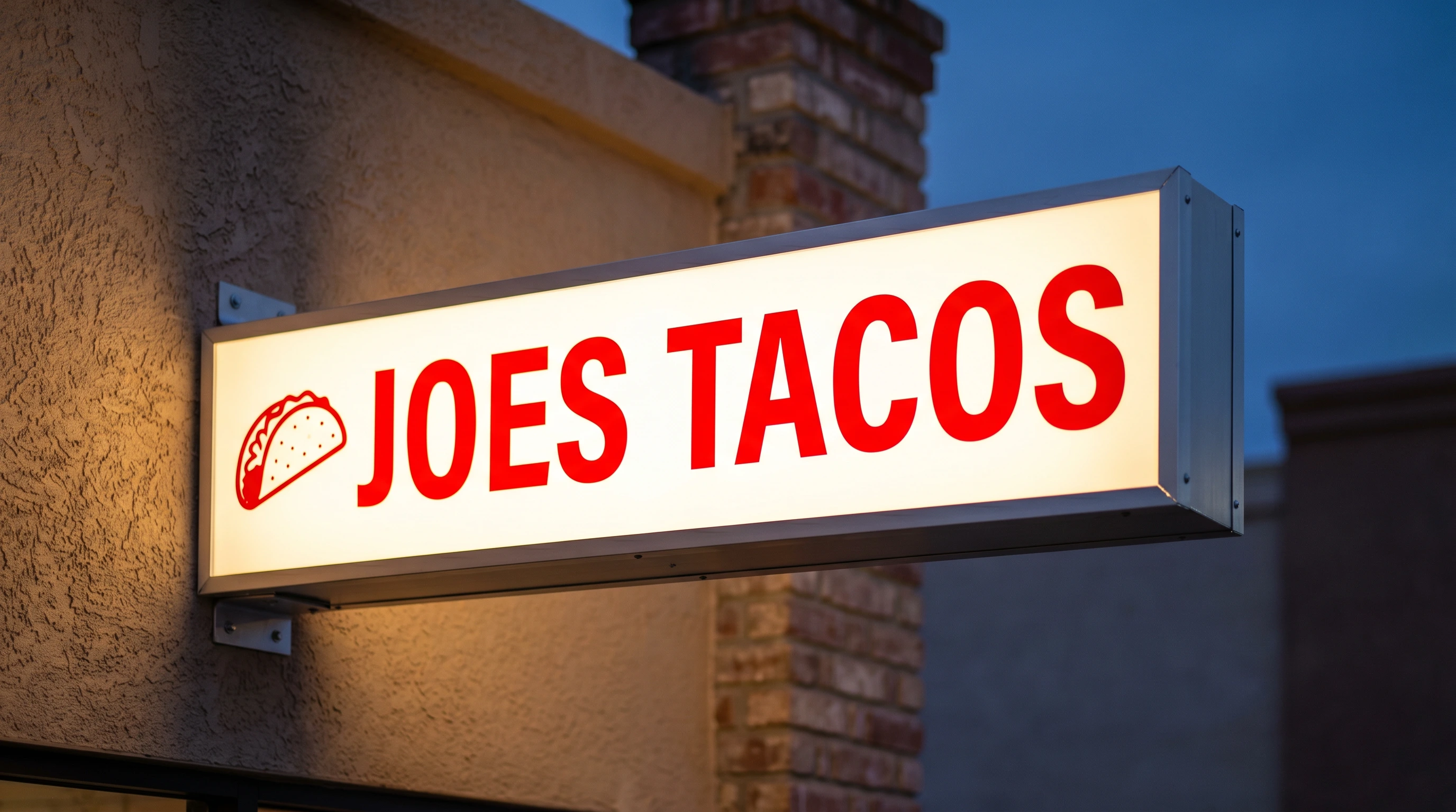 Illuminated cabinet sign with a printed acrylic face and full-color logo above a storefront.