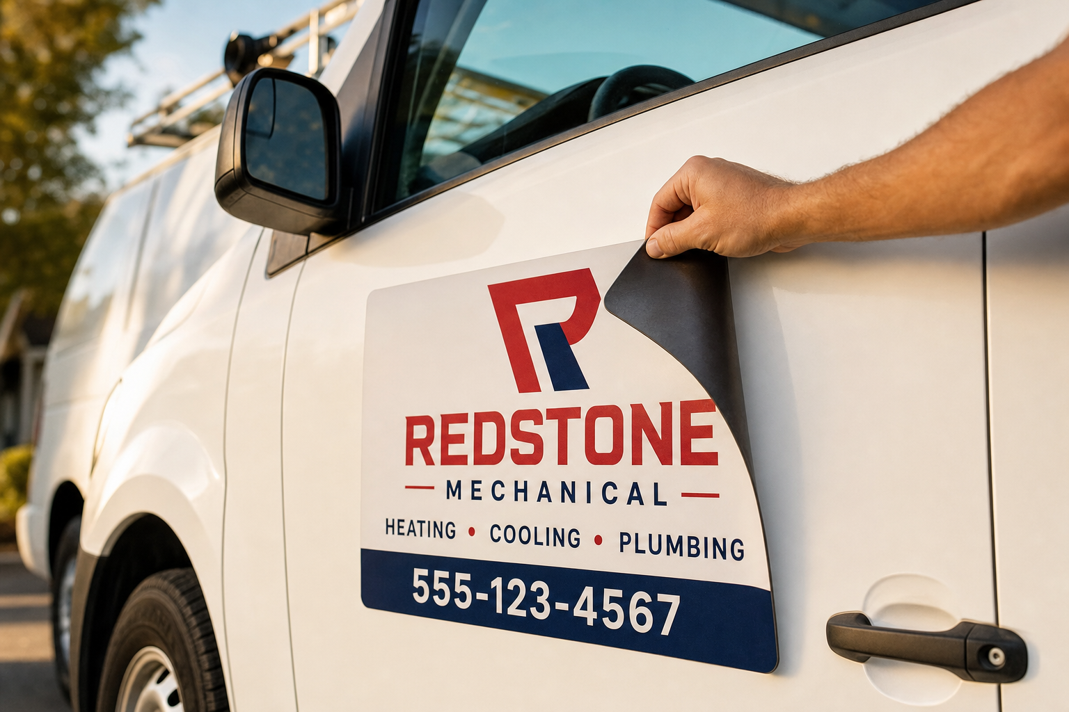 30-mil heavy-duty magnetic vehicle sign with a full-color print and rounded corners.